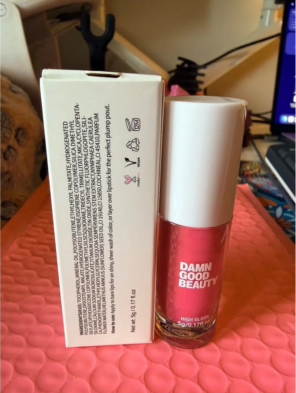 Damn Good Beauty High Gloss shad No. 9 shimmery Rose Pink shade_Brand New